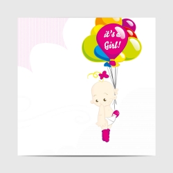 Geboortekaartje ballonnen roze wolken cartoon meisjes kaartje (3012)