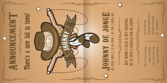 Geboortekaartje stoer sheriff cowboy cartoon jongens kaartje (3083)