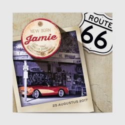 Geboortekaartje amerikaanse auto route 66 retro jongens kaartje (3403)