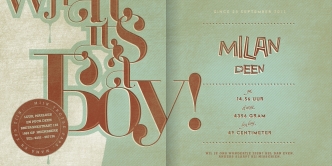 Geboortekaartje ouderwets vintage typografisch jongens kaartje (4237)