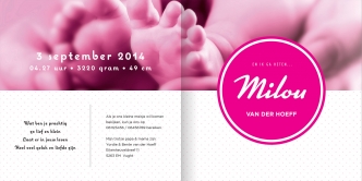 Geboortekaartje modern knal roze meisjes kaartje (4338)