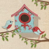 Geboortekaartje vogelhuisje met stippeltjes meisjes kaartje (4401)
