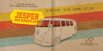 Geboortekaartje retro Volkswagenbus karton look jongens kaartje (4418)