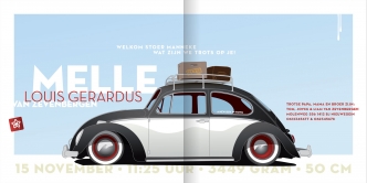 Stoer retro jongens geboortekaartje met Volkswagen beetle (4446)