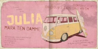 geboortekaartje vintage volkswagen t1 bus stoer meisjes kaartje (4460)