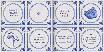 geboortekaartje delfts blauw jongens kaartje 